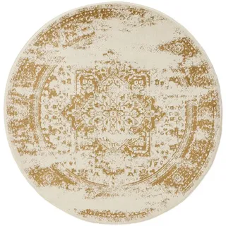 benuta Vintage-Teppich Suki ø 160 cm rund , Creme, Gelb , Kunststoff , Vintage , Rund , 160x160 cm , Oeko-Tex® Standard 100 , für Fußbodenheizung geeignet, in verschiedenen Größen erhältlich, pflegeleicht , Teppiche und Böden, Teppiche, Vintageteppiche