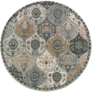 kyaoayo Runder Vintage Boho Teppich - Waschbar, Kurzflor, rutschfest für Esszimmer Schlafzimmer - In & Outdoor Modern Mandala Bedruckt (Grau, Durchmesser 160CM)