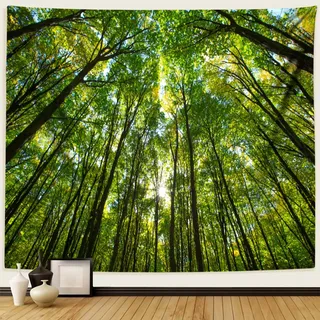 Dsnyu Wandteppich Wald Klein, Wandbehang Landschaft Bäume Grün | Wandtuch Deko Natur 150x130cm Polyester Wanddeko Schlafzimmer Modern