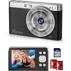 Y-YOPZI 4K Ultra HD Mini-Videokamera 50 MP 2, 88-Zoll-LCD-wiederaufladbare Studenten-Kompaktkamera mit 16-fachem Digitalzoom YouTube-Vlogging-Kamera für Kinder, Erwachsene, Anfänger(Schwarz)