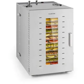 Klarstein Master Jerky - Dörrautomat, Dehydrator stufenlos regelbare Temperatur von 40-90 °C, 15h-Timer, DigiSet Control, 16 Einschübe aus Edelstahl, Dörrgerät mit 1500W, silber