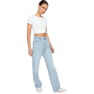 Trendyol Damen Women High Waist Straight Leg Regular Fit Jeans Hose, blau, 58
