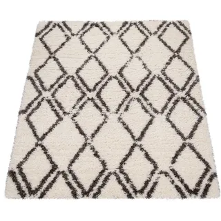 Paco Home - Hochflor Teppich Wohnzimmer Shaggy Langflor Skandi Rauten Muster Grau Creme 160x230 cm