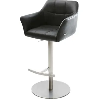 DeLife Barhocker Yulo-Flex, Drehfuß höhenverstellbar Edelstahl Echt-Leder Schwarz schwarz 53 cm x 84 cm x 48 cm