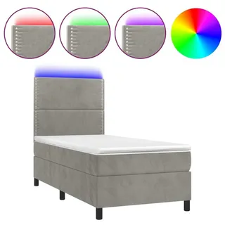 vidaXL Boxspringbett mit Matratze & LED Hellgrau 90x200 cm Samt - Grau