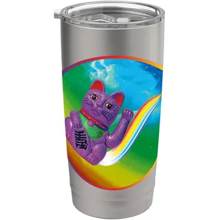 Glückskatze Katzen süße Maneki-Neko Regenbogen Winkekatze Doppelwandiger Edelstahl-Thermobecher