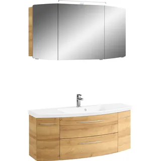 Saphir Badmöbel-Set »Cassca Sprint 2-teilig Mineralmarmor-Waschtisch mit LED-Spiegelschrank« 2 Stk. tlg., braun