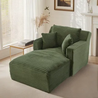 MODFU Chaiselongue Sofa Relaxsessel aus Cord,Loungesessel,Posterstuhl mit Taschenfederkern & Schaumstoff,Grün - Grün