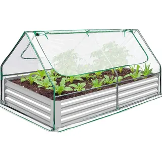 Hochbeet, verzinktes Metall, 180 x 90 x 90 cm, 13 kg Gewicht, PVC-Abdeckung, aufrollbare Belüftungsfenster