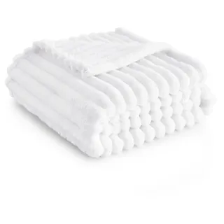 BEDSURE Kuscheldecke für Zimmer Deko - Wolldecke & Fleecedecke, Sofadecke, Weiche Warme Grobe Korddecke Gemütlicher Überwurf für Couch, Wohn- & Kuscheldecken, Tagesdecke, Weiß, 130 x 170 cm