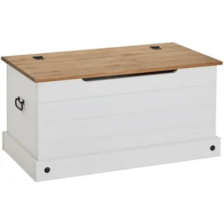 CARO-Möbel Holztruhe Weiß, Braun, Holz, Kiefer Vintage, 91x46x50 cm, Esszimmer, Bänke, Sitzbänke