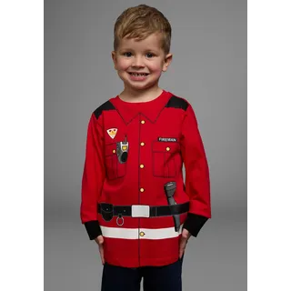 Langarmshirt KIDSWORLD "FEUERWEHR", Jungen, Gr. 116/122, rot, Single Jersey, Obermaterial: 100% Baumwolle, bedruckt, Basic, Rundhals, Shirts Langarmshirt, Langarm, Basic-Passform, bedruckt, Rundhalsausschnitt