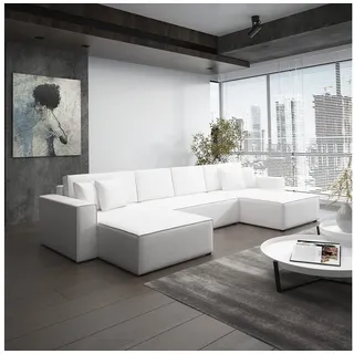 Fun Möbel Wohnlandschaft Schlafsofa Sofa CONOR PREMIUM Kunstleder Weiß - Weiß