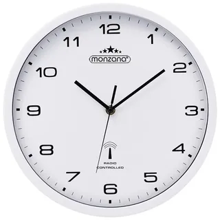 MONZANA® Wanduhr Groß Ø31cm Geräuscharm Automatische Zeitumstellung inkl. AA-Batterie Großes Ziffernblatt Weiß Quarzuhr Analog Wohnzimmer Büro Weiß - Weiß