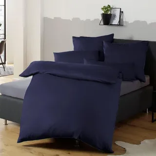 Soifox Bettwäsche-Set 155x220cm Dunkelblau aus Mikrofaser bügelfrei & knitterfrei mit Reißverschluss