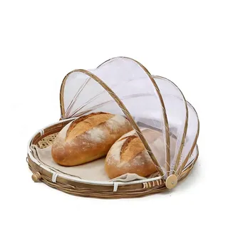 SZETOSY Zelt-Korb - Lebensmittel-Servierkorb, Netzkorb, handgewebt, für Picknick, Lebensmittelabdeckung, Outdoor, Schutz vor Insekten und Staub, für Obst, Gemüse, Brot, Bambu (Rechteck)