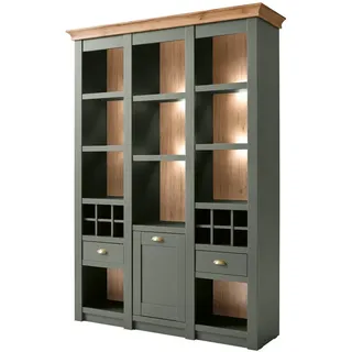 Furn.Design Regal grün, Wotan Eiche Landhaus, Regalschrank mit Weinregal , Grün, Eiche Wotan , Holzwerkstoff , Nachbildung,Eiche , Uni , 7 Fächer , 1 Schubladen , Sockel , 147x207x45 cm , Wohnzimmer, Regale, Bücherregale