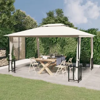 The Living Store Pavillon mit Seitenwänden & Doppeldach 3x4 m Creme - Creme