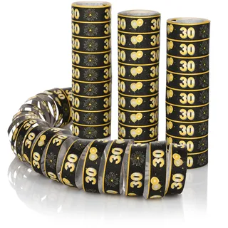 FunX Luftschlangen 30. Geburtstag 3er Pack - Gold Schwarze Party Deko und Tischdeko für Mann oder Frau - Ideal für den Geburtstagstisch