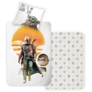 Disney Home Mandalorian Wendebettwäsche Set 140x200 - Kopfkissenbezug 60x70 - Super weiche Renforce 100% Baumwolle, 2-teilig Mandalorian Bettwäsche, Weich und angenehm auf der Haut