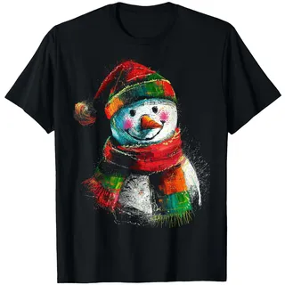 Schneemann Weihnachtsmotiv X-Mas Artwork Familie Schneemann T-Shirt, Herren, Schwarz, L