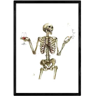 Nacnic Poster Weintrink Skelett. Aquarell-Stil Kunst mit Bildern von menschliche Skelette. A3 Größe ohne Rahmen.