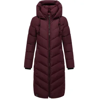 Navahoo Damen, Wintermantel Warmer Langer Steppmantel mit Abnehmbarer Kapuze Sahnekatzii XIV Wine Gr. M - M