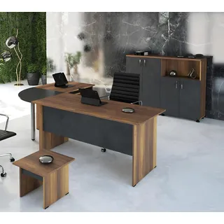 Eckbürotisch Computermöbel Arbeitstisch Büromöbel 3tlg Holz Set Braun - Braun