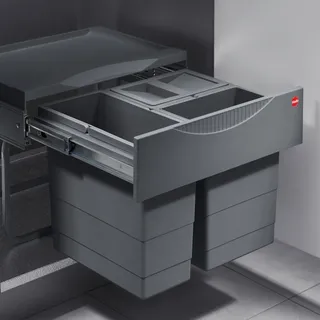 HAILO 3644911 Abfallsorter RAUMSPAR TANDEM S 12/8/8/D dunkelgrau mit 28 Liter Abfallvolumen / ab 50 cm Schrankbreite - Dunkelgrau, Silber