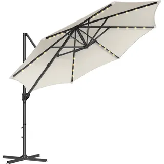 SONGMICS Sonnenschirm, 300 cm, 28 Solar-LED-Leuchten, UPF 50+, um 360° drehbar - Weiß