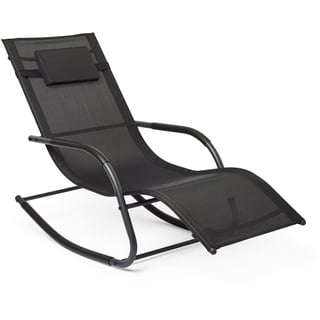 Mondeer Fauteuil à Bascule de Jardin Chaise Longue Bain de Soleil Chaise en Aluminium Chaise Longue Avec Appuie Tête et Poche latérale Pour Jardin et Piscine, Noir, 150 kg Belastung