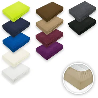 EXKLUSIV HEIMTEXTIL Frottee Spannbettlaken 180-200 x 200 cm 80% Baumwolle, 20% Polyester Öko - Tex Zertifiziert, Markenqualität, Matratzenhöhe bis 25 cm, Schwarz