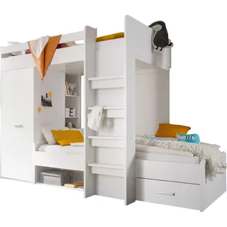 Begabino Hochbett MAXI mit 2 Liegeflächen, Kleiderschrank und Regalen  weiß