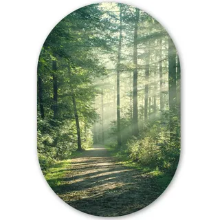 MuchoWow Wandbild Wald - Weg - Sonne - Bäume - Grün - Natur 60x90 cm , Kunststoff , Oval , 60x90 cm , einfache und schnelle Anbringung , Bilder & Rahmen, Bilderrahmen, Bilderrahmen & Fotorahmen