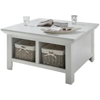 furn.design Couchtisch "Hooge" in Pinie weiß Landhaus Beistelltisch mit Truhe und Ablage 93 x 93 cm quadratisch