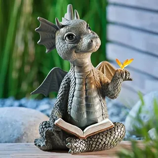 Guidre Drachen Gartenfiguren Gartendeko für Draußen,Schöne Hof Drachenskulptur,Kunstharz Drachenskulptur Garten,Drachen Figuren Deko Geschenke für Männer/Frauen/Mama Geburtstag für Garten Deko Zimmer
