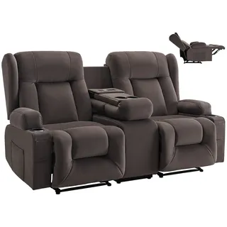 VEVOR Loveseat Relaxsessel elektrische Liegecouch mit Wärmefunktion & Massage, Massagesessel mit zentraler Steuerung & USB-Anschlüssen & Getränkehaltern & Seitentaschen, Sofa für Wohnzimmer Braun