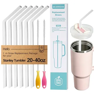 WK ieason Ersatz Silikon Strohhalme Wiederverwendbare Bendy Trinkhalme Kompatibel mit Stanley 20-40oz Tumblers und andere Marken mit 2 bunten Pinsel, Clear&Soft, ungiftig Strohhalme für Kleinkinder