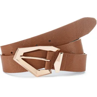 LASCANA Hüftgürtel "Ledergürtel, Anzuggürtel, Hosengürtel, Jeansgürtel, Taillengürtel" Gürtel aus strukturiertem Leder mit eleganter Schnalle, camelfarben