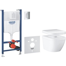 GROHE Solido Euro Keramik - 5-in-1 Bundle (bestehend aus kompakt Wand-WC mit Sitz, Betätigungsplatte, Vorwandelement, Schallschutzset, Wandwinkel), alpinweiß, 39890000