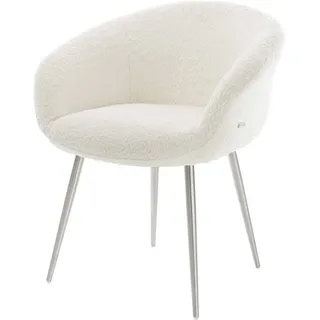 DeLife Esszimmerstuhl Vinka-Flex mit Armlehnen Bouclé Weiß 4-Fuß konisch Edelstahl Taschenfederkern, Esszimmerstühle
