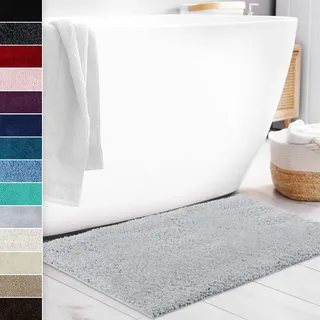 Floordirekt Badematte Sky Soft | Eckig & Rund | Badezimmerteppich | Extra flauschig | rutschfest & Schnell trocknend | Viele Farben & Größen (80 x 150 cm, Silbergrau)