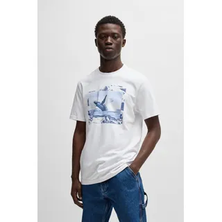 Boss T-Shirt BOSS ORANGE "Te Dunetrace", Herren, Gr. M, weiß (weiß100), Single Jersey, Obermaterial: 100% Baumwolle, unifarben, regular fit hüftbedeckend, Rundhals, Shirts T-Shirt, mit großem Fotodruck