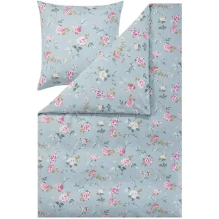 Estella Flanell Floral Taubenblau 135 x 200 cm + 80 x 80 cm
