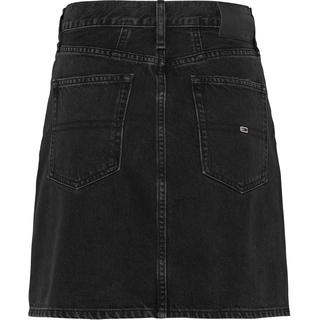 Jeansrock TOMMY JEANS "MOM SKIRT BI8080", Damen, Gr. 26, schwarz (denim schwarz), Denim/Jeans, Obermaterial: 100% Baumwolle, unifarben, normal mini, Röcke Jeansrock, in schwarzer Waschung, in Mini-Länge