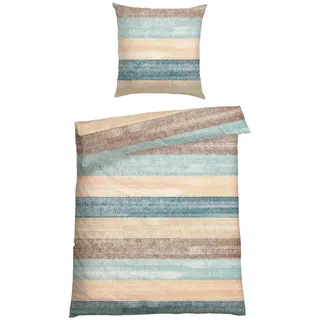 SCHIESSER Emilia Gestreift Petrol 155 x 220 cm + 80 x 80 cm