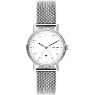 Skagen Kuppel Uhr für Damen, Quarzwerk mit Edelstahl- oder Lederarmband, Silberton und Weiß, 32MM