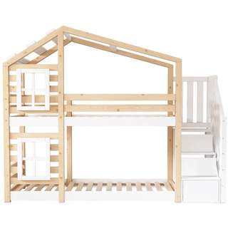 Merax Etagenbett 90x200cm Baumhaus Design Natur Weiß