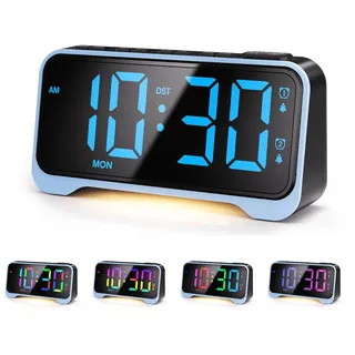 Mesqool Wecker Digital, Dynamische RGB-Farbwechseluhr, RGB-Farbiger Wecker, Digital Wecker Nachttisch, Großer LED Anzeige, Snooze Funktion, 5 Lautstärke Regelba, Netzbetrieben, 12/24h, Wochenendmodus