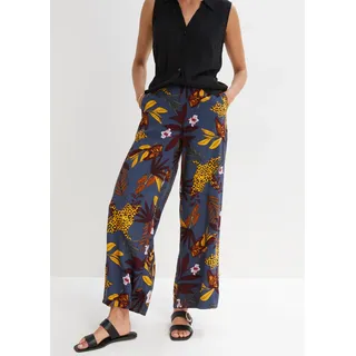 Marlene-Hose BONPRIX "Marlenehose aus reiner Viskose", Damen, Gr. 52, N-Gr, grau (dunkelgrau bedruckt), Obermaterial: 100% Viskose, loose fit, Hosen Marlene-Hose, aus Viskose, Loose Fit, weiter Beinverlauf, eleganter Stil